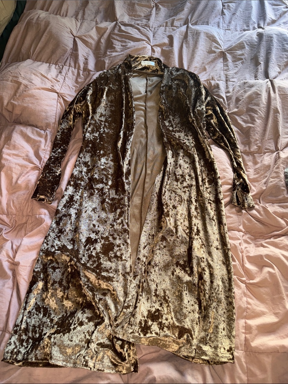 Crushed Velvet Open-Front Robe — Brown